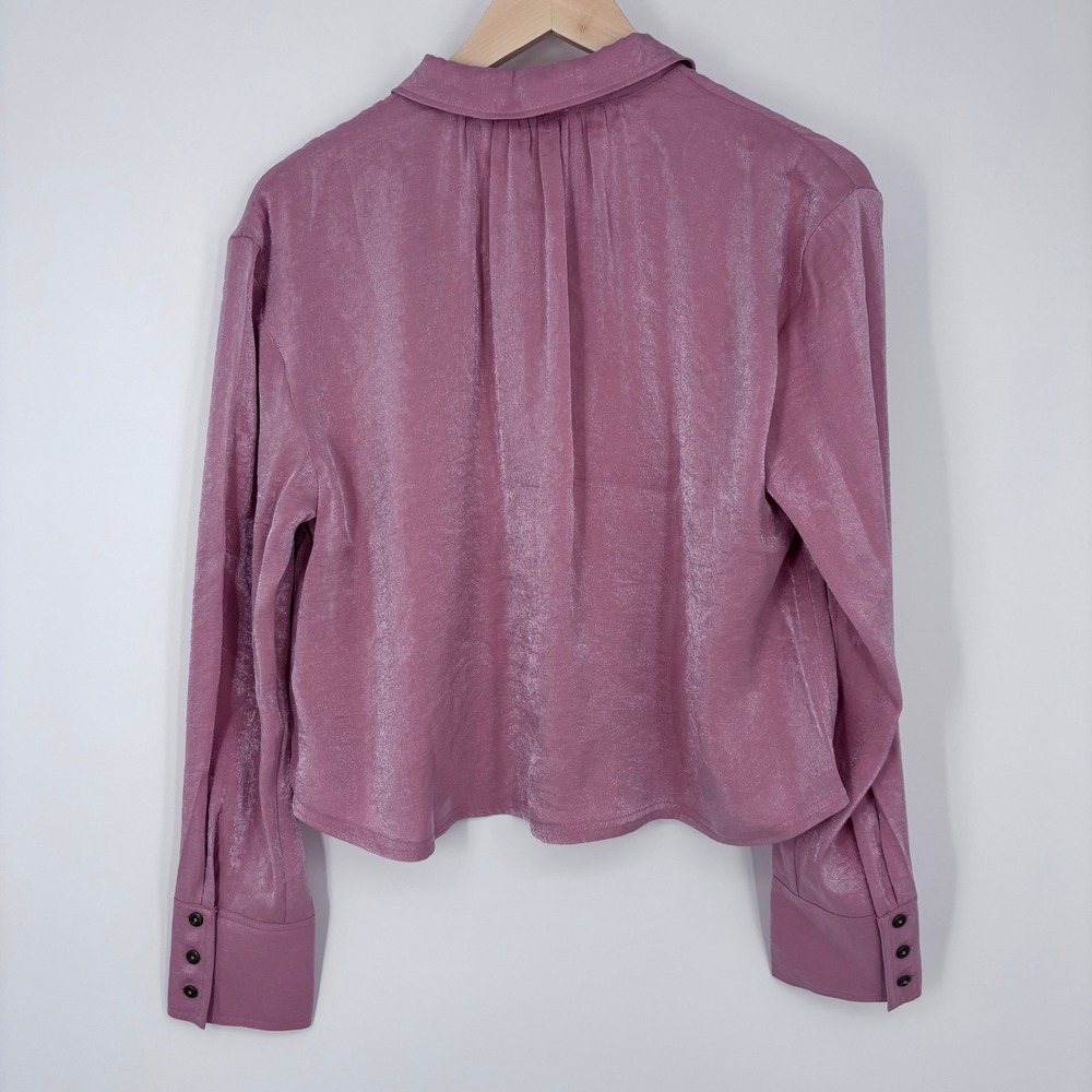 PILCRO Liquid Shine Button Down Shirt Womens XL Pink Shimmer Anthropologie Top - Picture 6 of 7